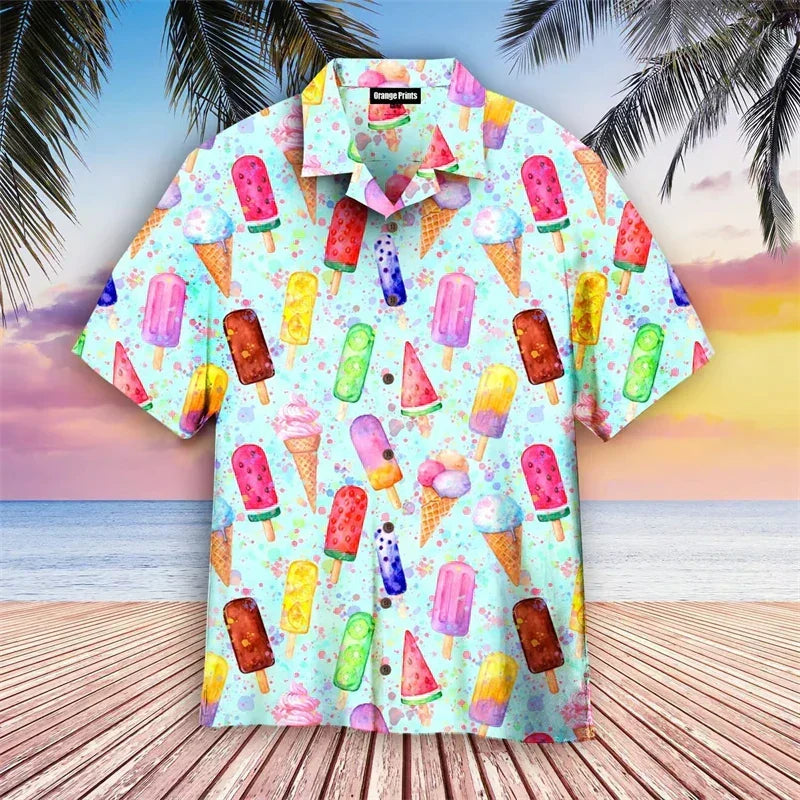 Birdie | Men's Polo Shirt | Ice Cream Print, Short Sleeve | Casual
