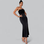 Velvet Dress Women Strapless Corset Bodycon Sheath Midi Length
