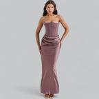 Velvet Dress Women Strapless Corset Bodycon Sheath Midi Length
