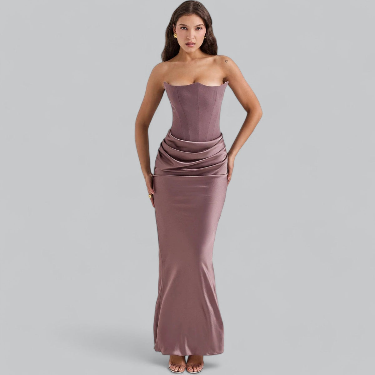 Velvet Dress Women Strapless Corset Bodycon Sheath Midi Length