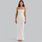 Velvet Dress Women Strapless Corset Bodycon Sheath Midi Length