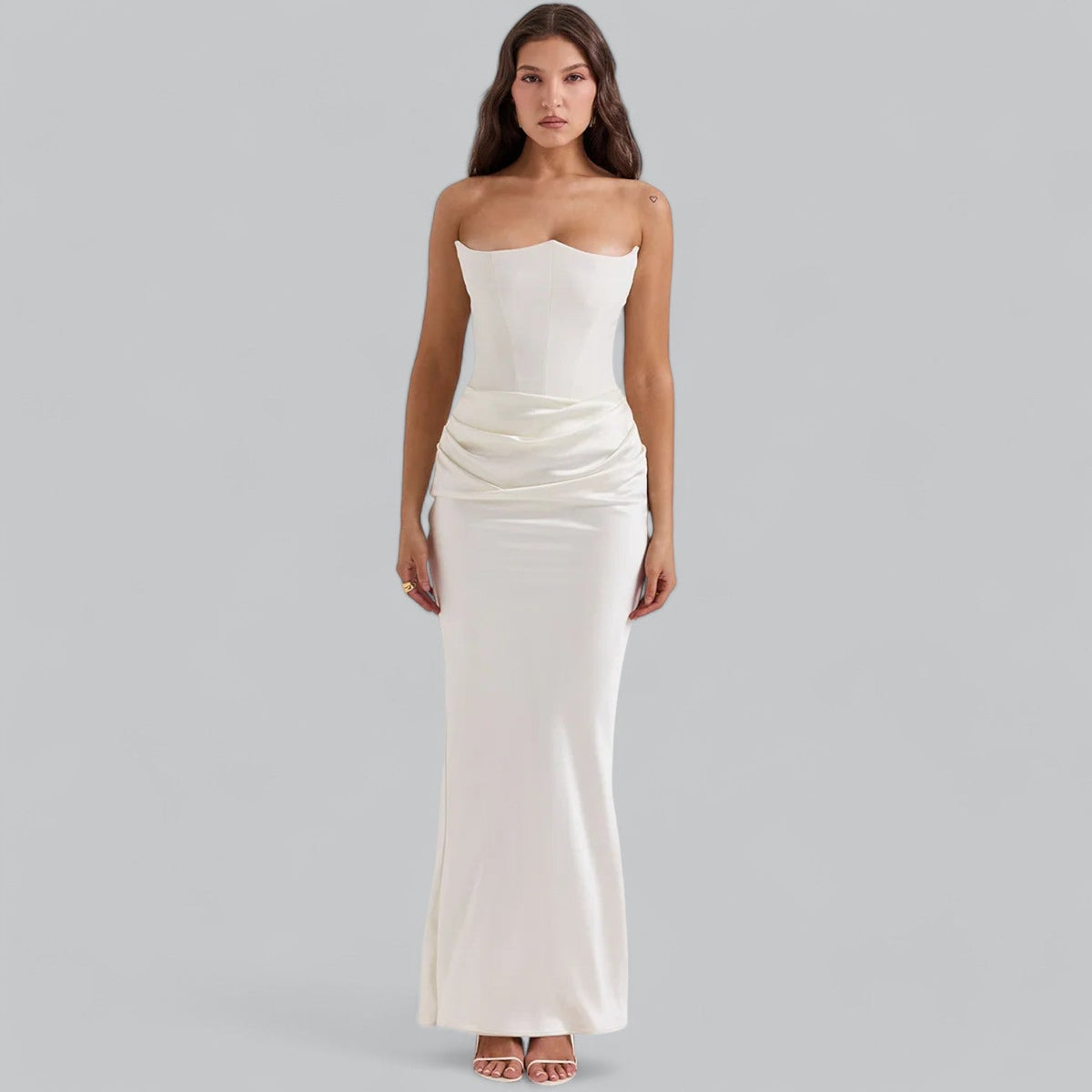 Velvet Dress Women Strapless Corset Bodycon Sheath Midi Length
