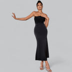 Velvet Dress Women Strapless Corset Bodycon Sheath Midi Length