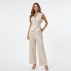 Women 2 Piece Sleeveless Vest Wide Leg Trousers Set