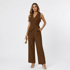 Women 2 Piece Sleeveless Vest Wide Leg Trousers Set