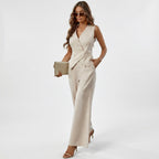 Women 2 Piece Sleeveless Vest Wide Leg Trousers Set