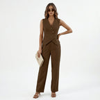 Women 2 Piece Sleeveless Vest Wide Leg Trousers Set