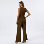 Women 2 Piece Sleeveless Vest Wide Leg Trousers Set