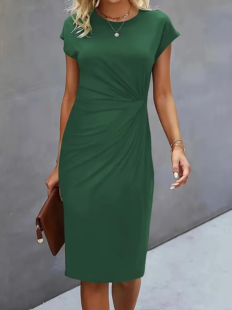 Mira | Women's Midi Dress | Round Neck, Fitted, Office & Evening