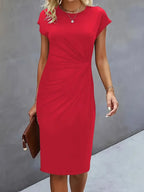 Mira | Women's Midi Dress | Round Neck, Fitted, Office & Evening