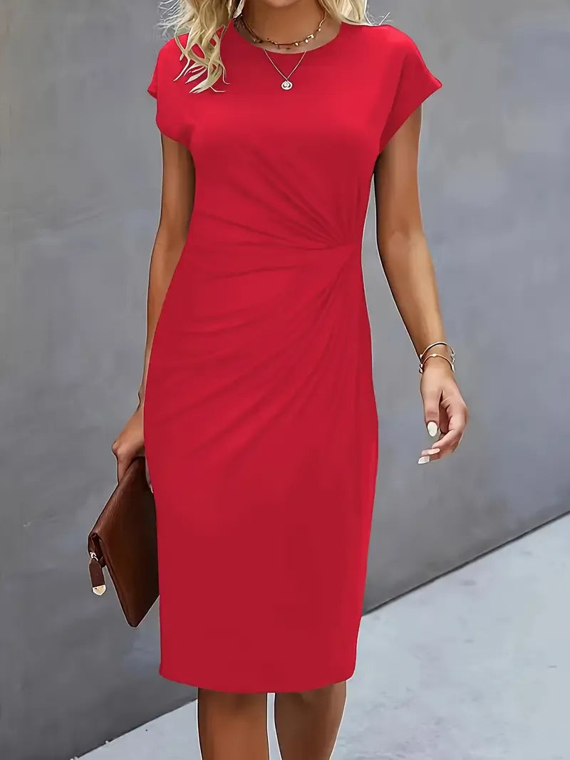 Mira | Women's Midi Dress | Round Neck, Fitted, Office & Evening