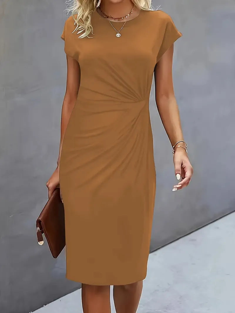 Mira | Women's Midi Dress | Round Neck, Fitted, Office & Evening
