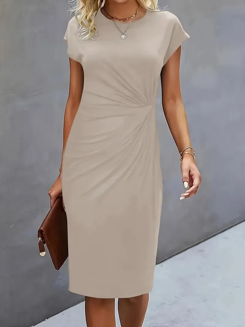 Mira | Women's Midi Dress | Round Neck, Fitted, Office & Evening