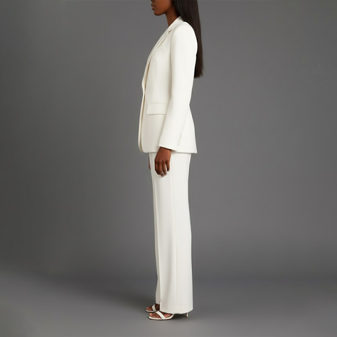 Women 2 Piece Suit Tailored Blazer Straight Leg Trousers