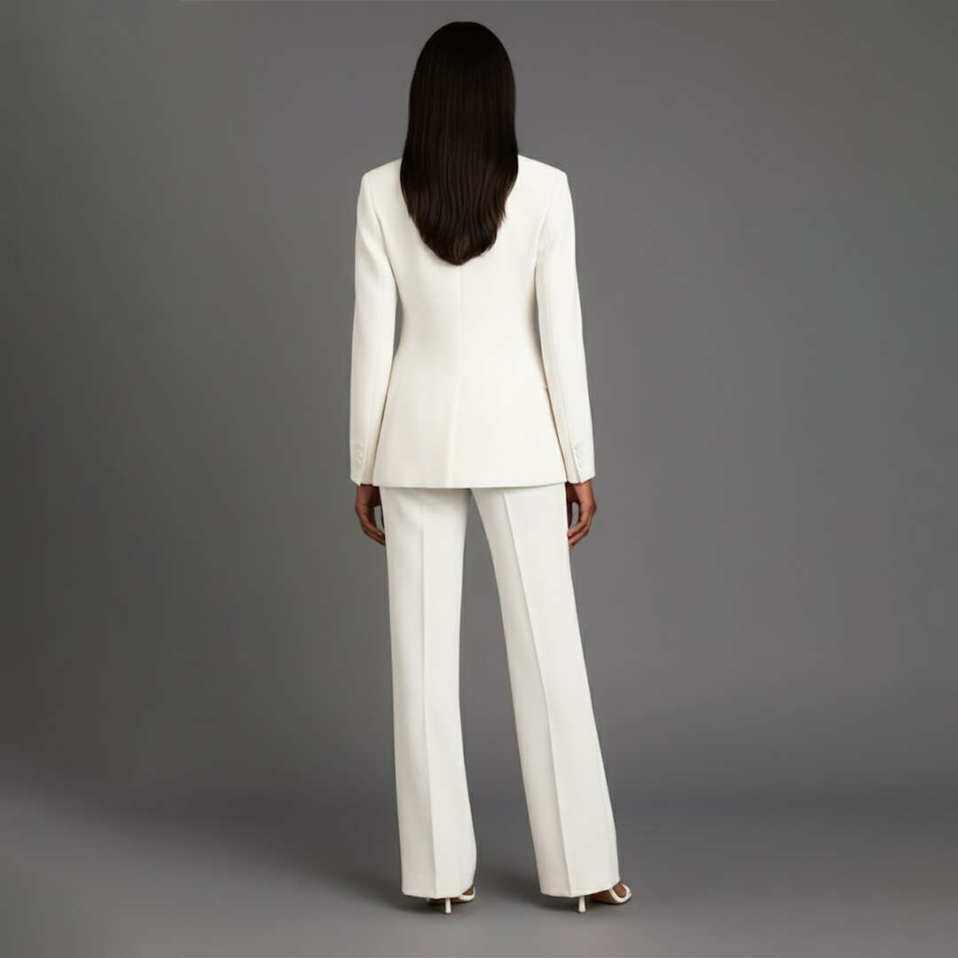 Women 2 Piece Suit Tailored Blazer Straight Leg Trousers