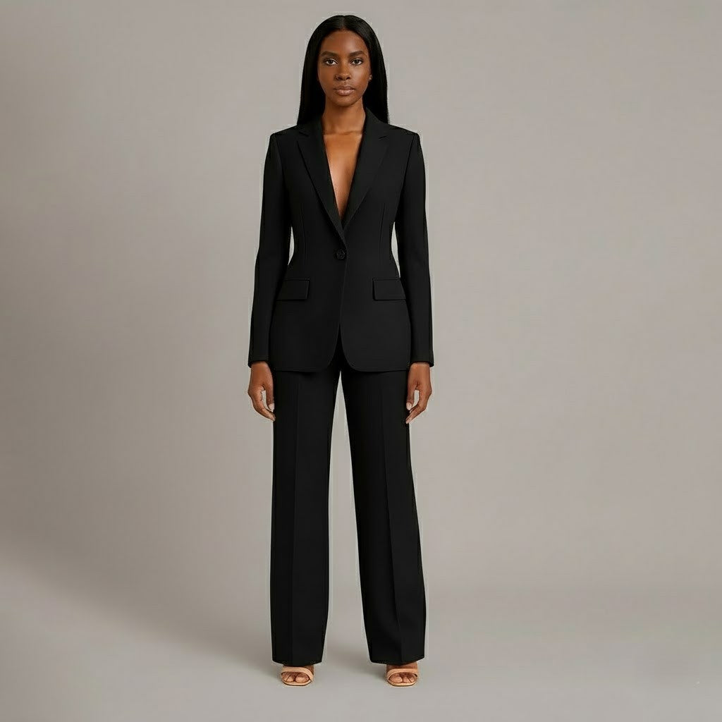 Women 2 Piece Suit Tailored Blazer Straight Leg Trousers