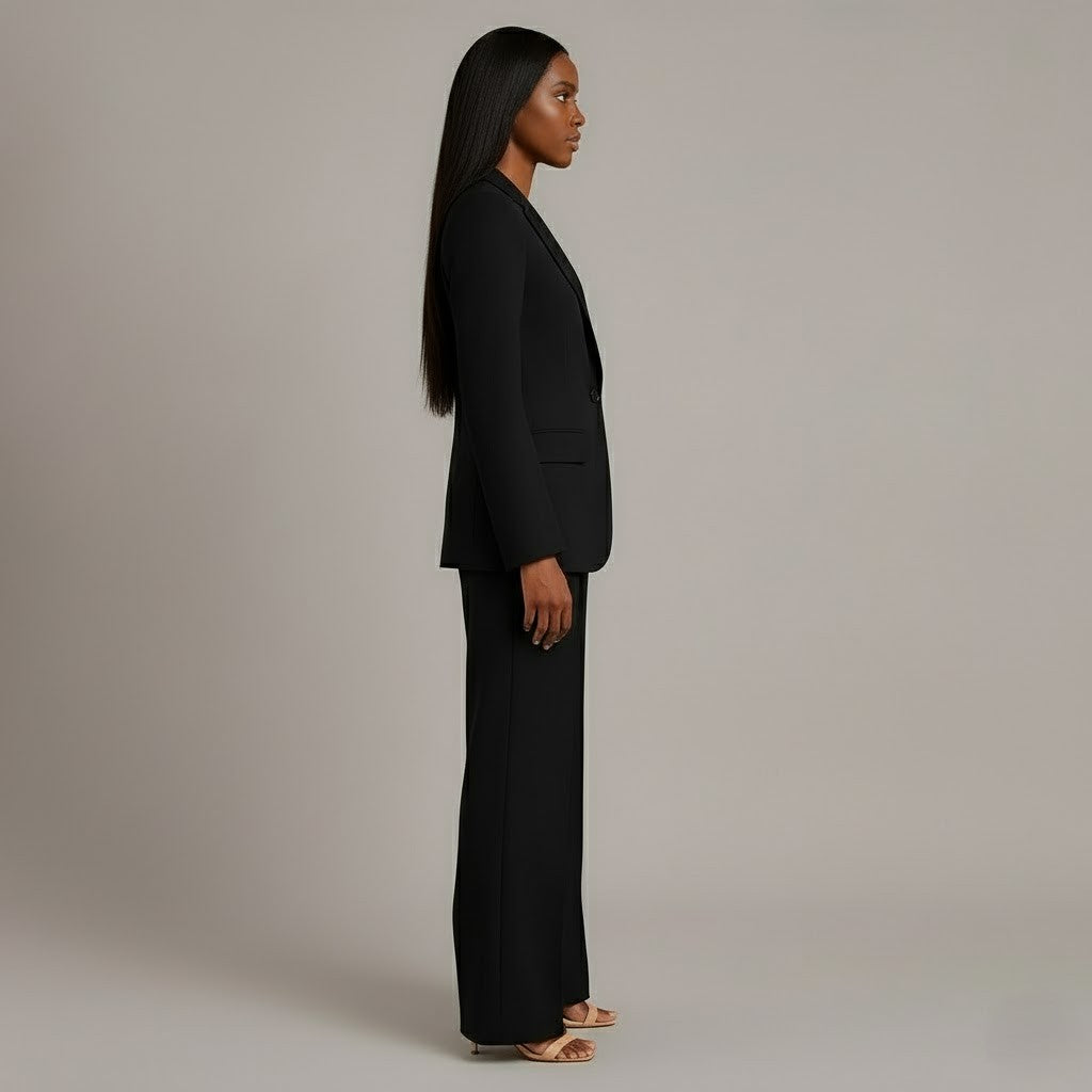Women 2 Piece Suit Tailored Blazer Straight Leg Trousers
