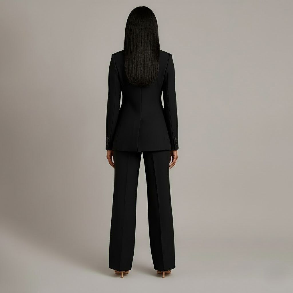 Women 2 Piece Suit Tailored Blazer Straight Leg Trousers