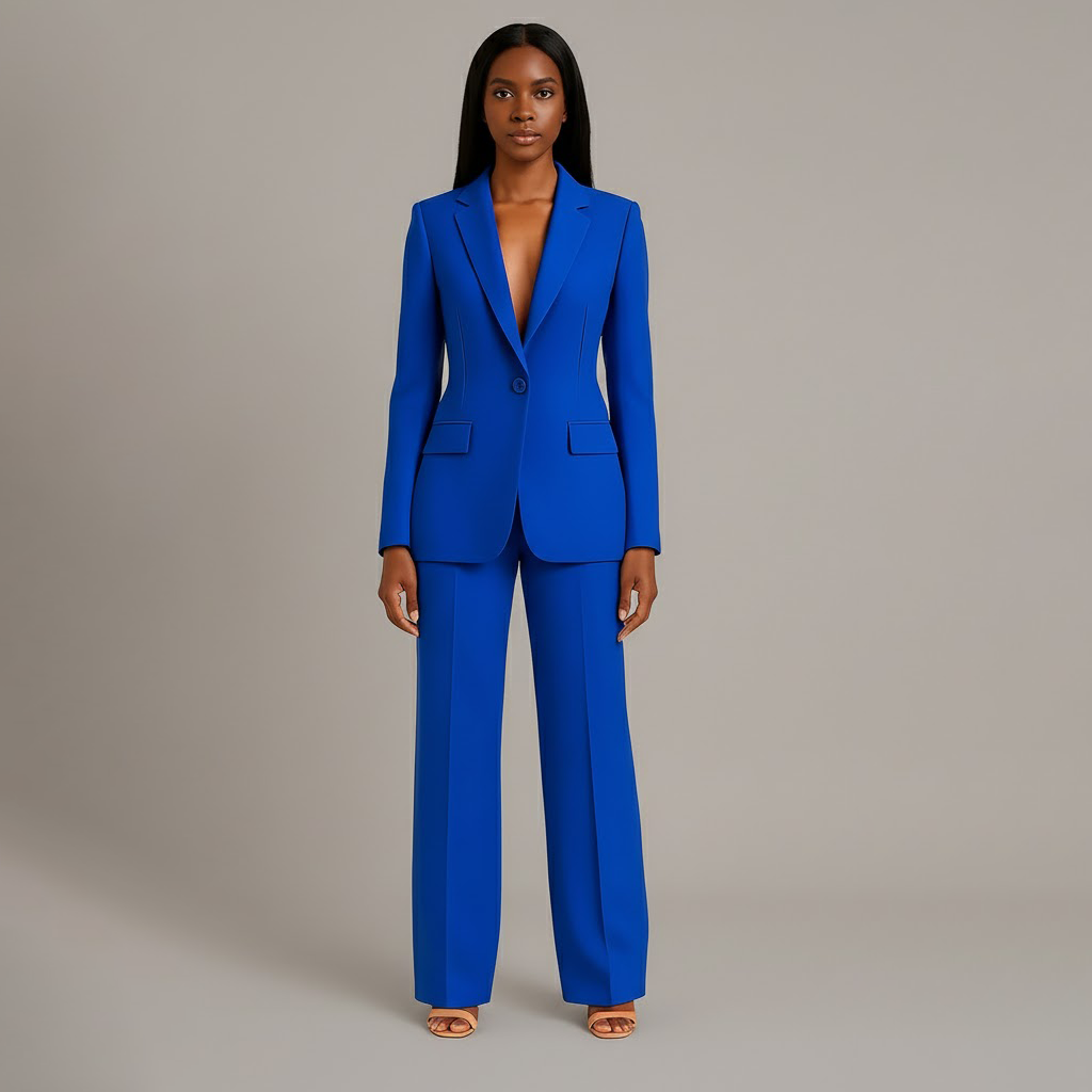 Women 2 Piece Suit Tailored Blazer Straight Leg Trousers