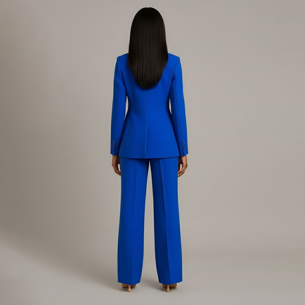 Women 2 Piece Suit Tailored Blazer Straight Leg Trousers