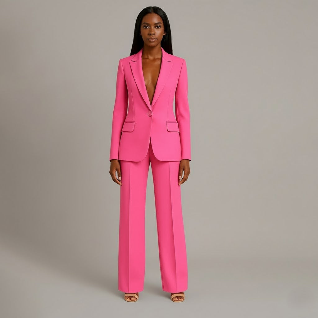 Women 2 Piece Suit Tailored Blazer Straight Leg Trousers