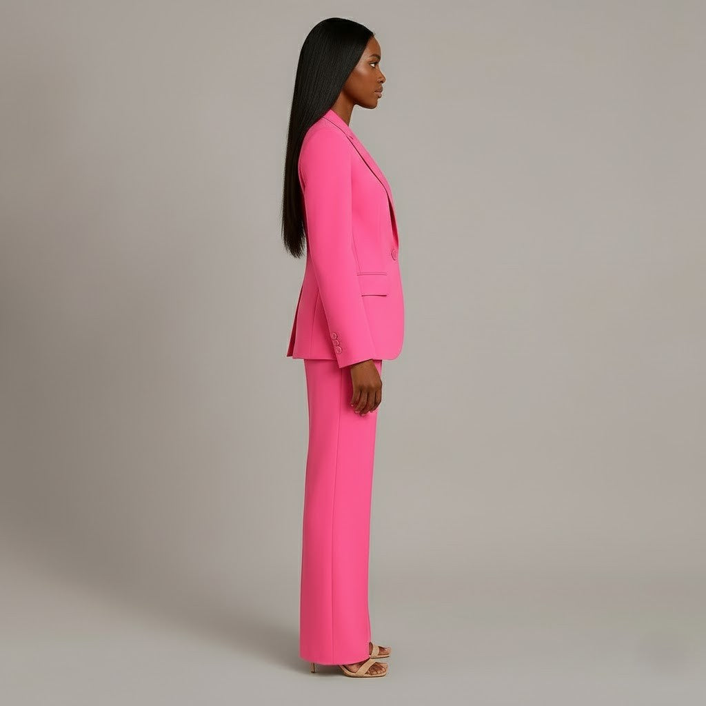 Women 2 Piece Suit Tailored Blazer Straight Leg Trousers