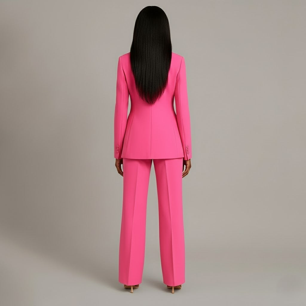 Women 2 Piece Suit Tailored Blazer Straight Leg Trousers