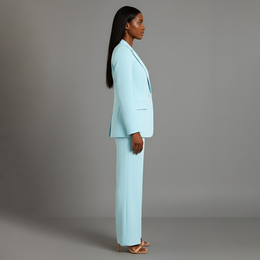 Women 2 Piece Suit Tailored Blazer Straight Leg Trousers