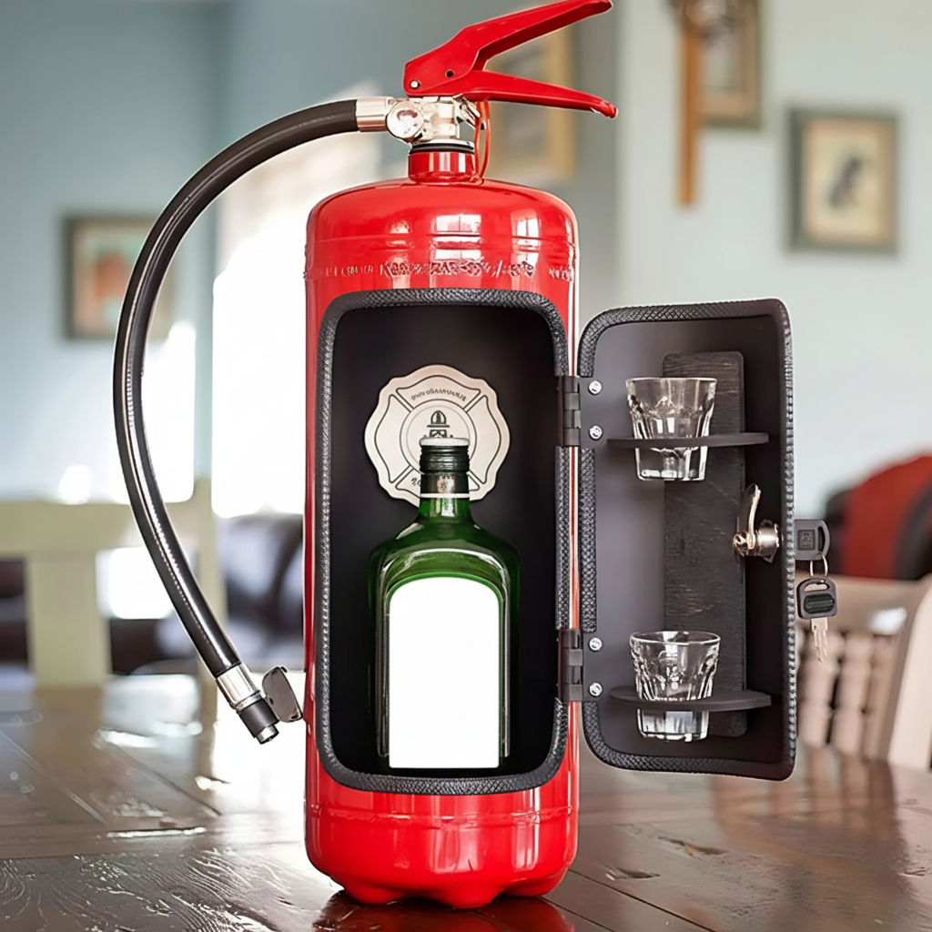 Liora | Fire Extinguisher Mini Bar Cabinet | Handmade Industrial Metal Decor
