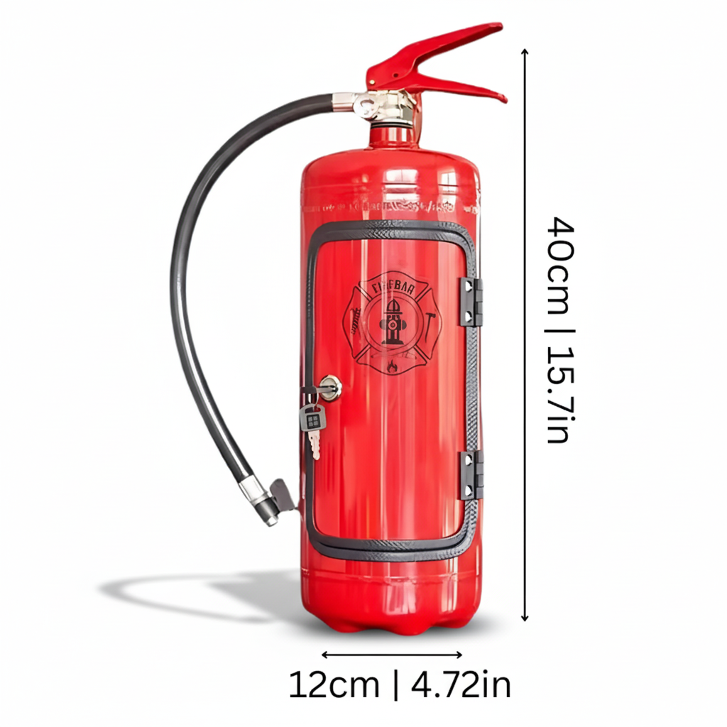 Liora | Fire Extinguisher Mini Bar Cabinet | Handmade Industrial Metal Decor