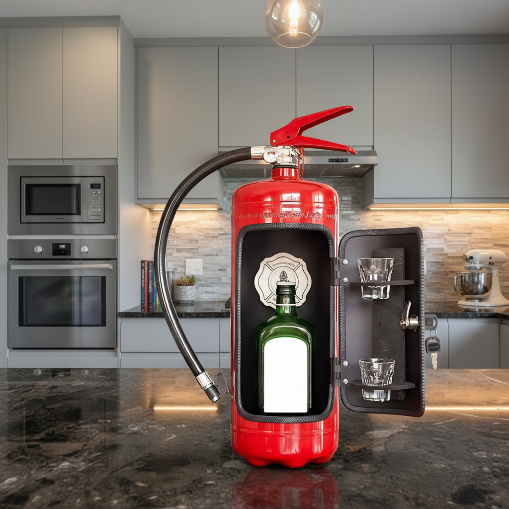 Liora | Fire Extinguisher Mini Bar Cabinet | Handmade Industrial Metal Decor