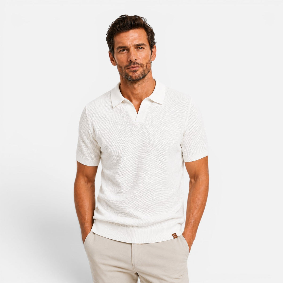 Men Polo Shirt Slim Fit Textured Knit Lightweight Breathable Wear