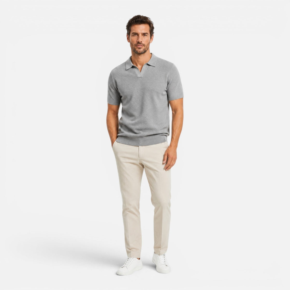 Men Polo Shirt Slim Fit Textured Knit Lightweight Breathable Wear