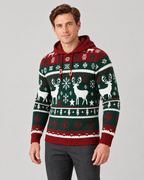 Christmas Sweater Men Hooded Fair Isle Reindeer Pullover Knit