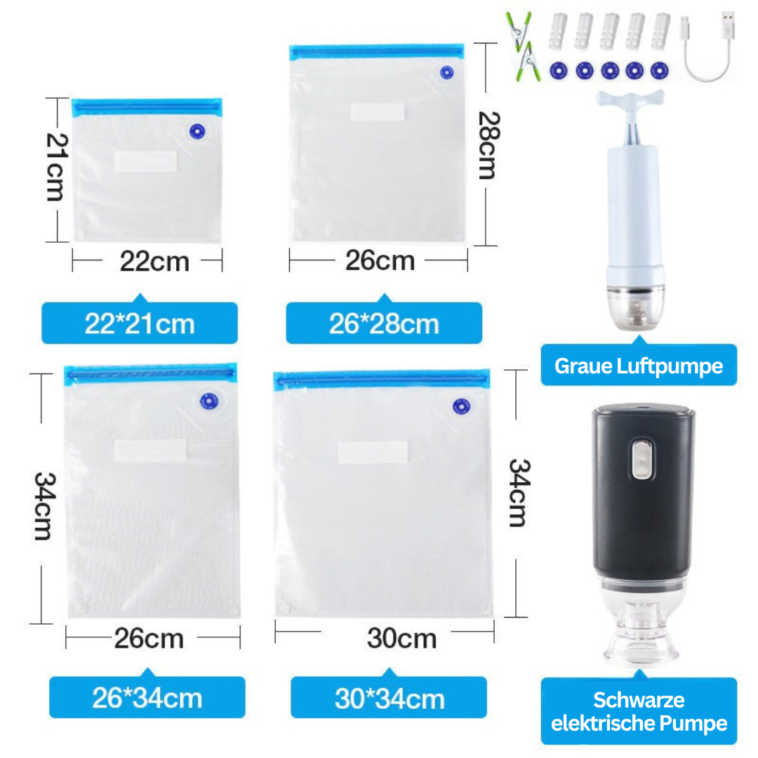 Cleo | Vacuum Storage Bags | Reusable, Food Fresh Keeper | PA+PE, 4 Sizes