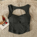 Crop Top Square Neck Built In Bra Padded Cotton | Mira