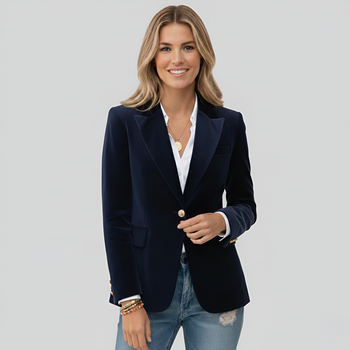 Velvet Blazer Women Slim Fit Notch Lapel Single Button Long Sleeve
