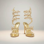 Women Heeled Sandals Stiletto Heel Rhinestone Butterfly Crystal
