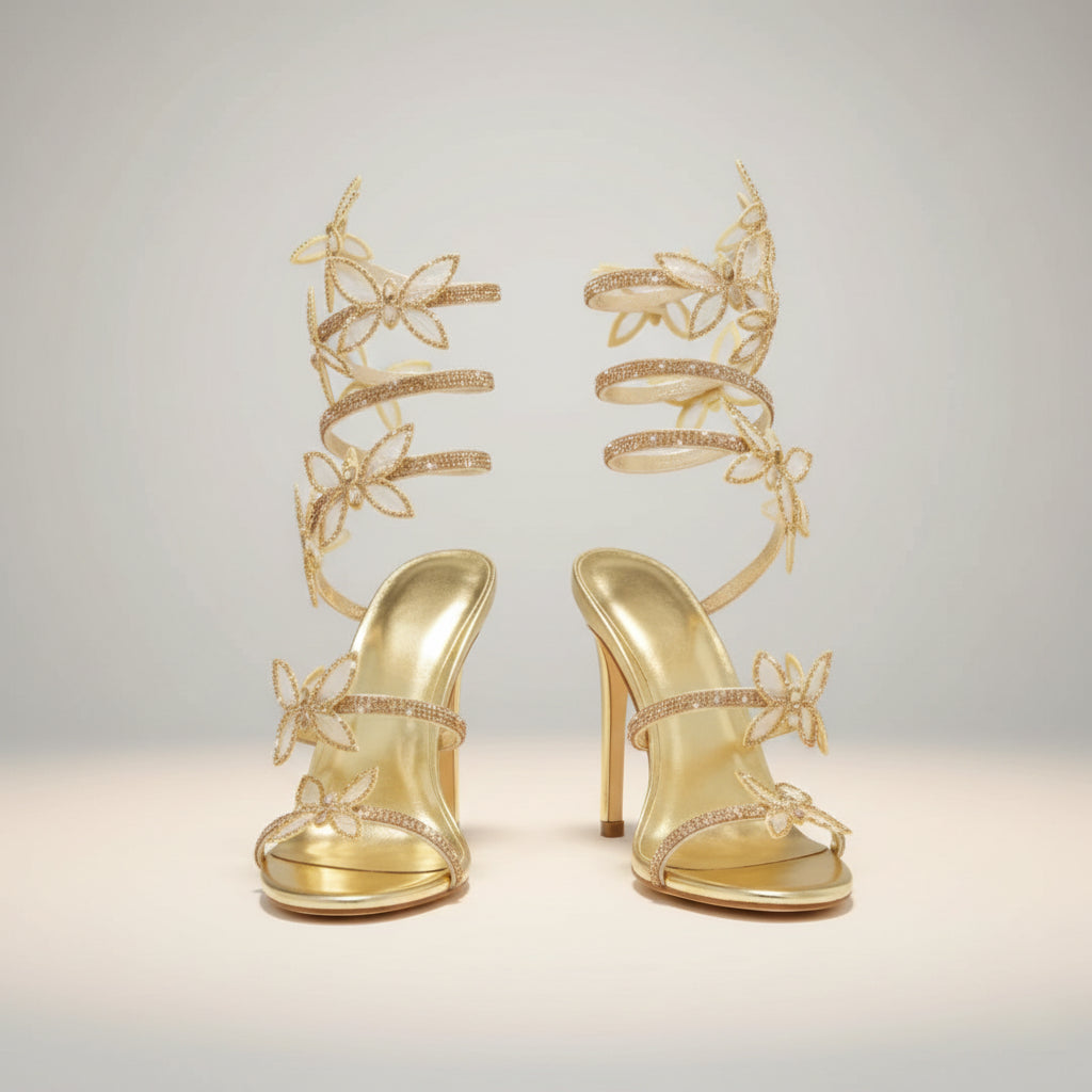 Women Heeled Sandals Stiletto Heel Rhinestone Butterfly Crystal