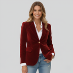 Velvet Blazer Women Slim Fit Notch Lapel Single Button Long Sleeve