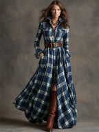 Shirt Dress Women Plaid Button Down Lapel Midi | Indra