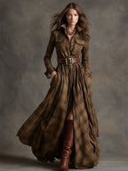 Shirt Dress Women Plaid Button Down Lapel Midi | Indra