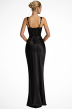 Birdie | Women's Satin Maxi Dress | Square Neck, Ruched, Wedding Guest