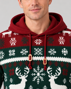Christmas Sweater Men Hooded Fair Isle Reindeer Pullover Knit