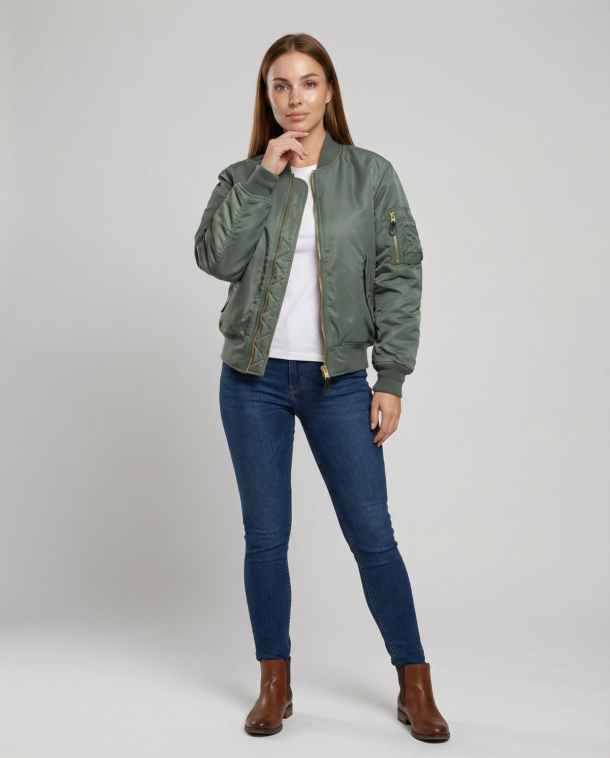 Faye | Women's Bomber Jacket | Hip Length, Ribbed Trim | Casual