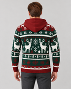 Christmas Sweater Men Hooded Fair Isle Reindeer Pullover Knit