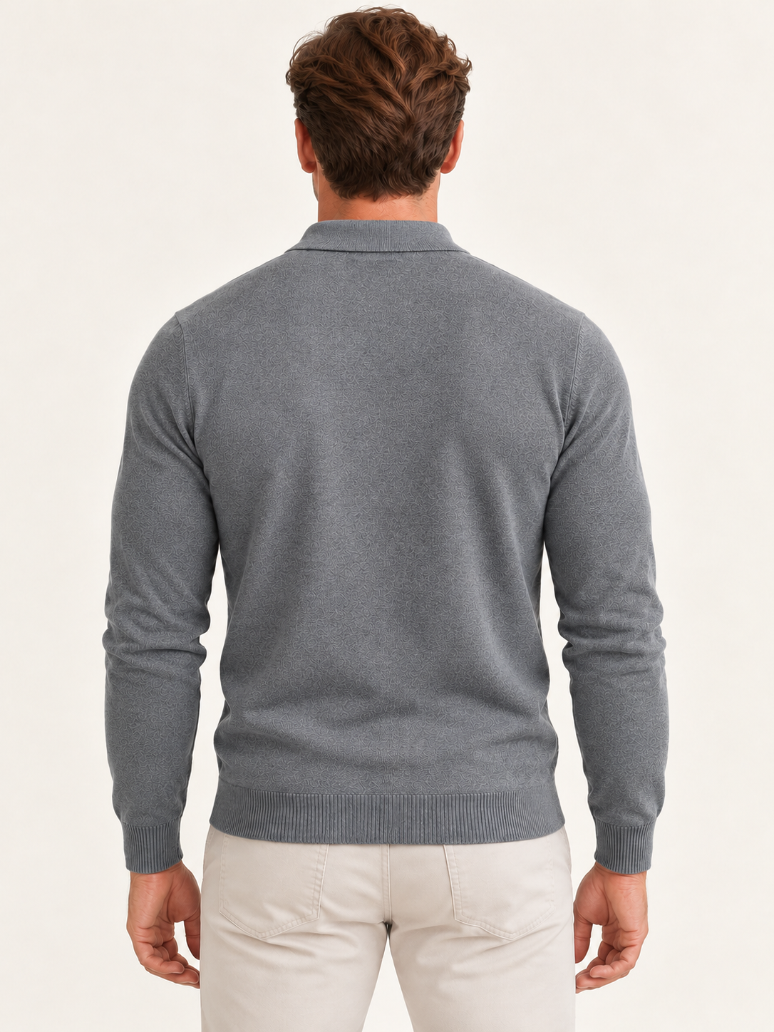 Men Polo Shirt Long Sleeve Knitted Ribbed Cuff Autumn Winter