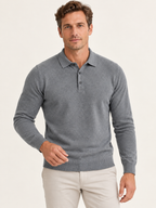 Men Polo Shirt Long Sleeve Knitted Ribbed Cuff Autumn Winter