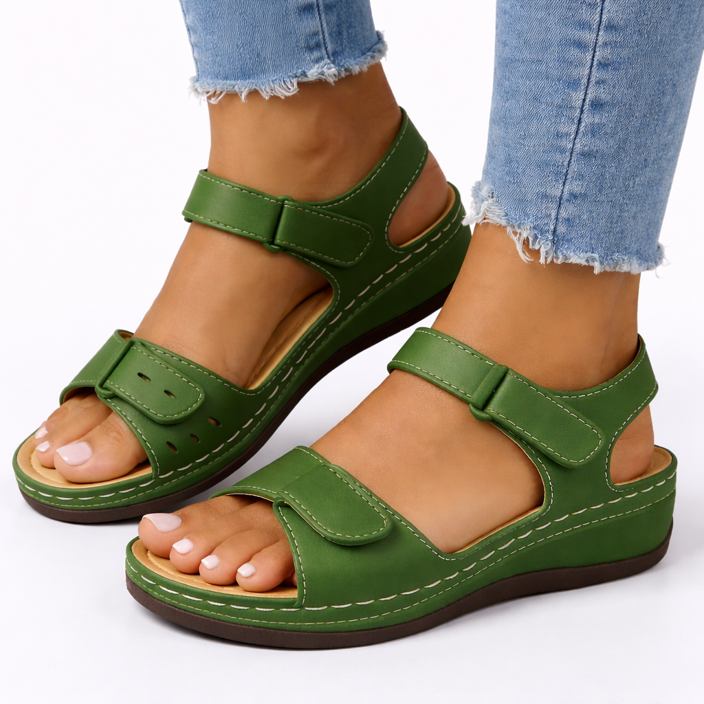 Cleo | Women's Orthopedic Sandals | Wedge Heel, Adjustable Strap | Open Toe