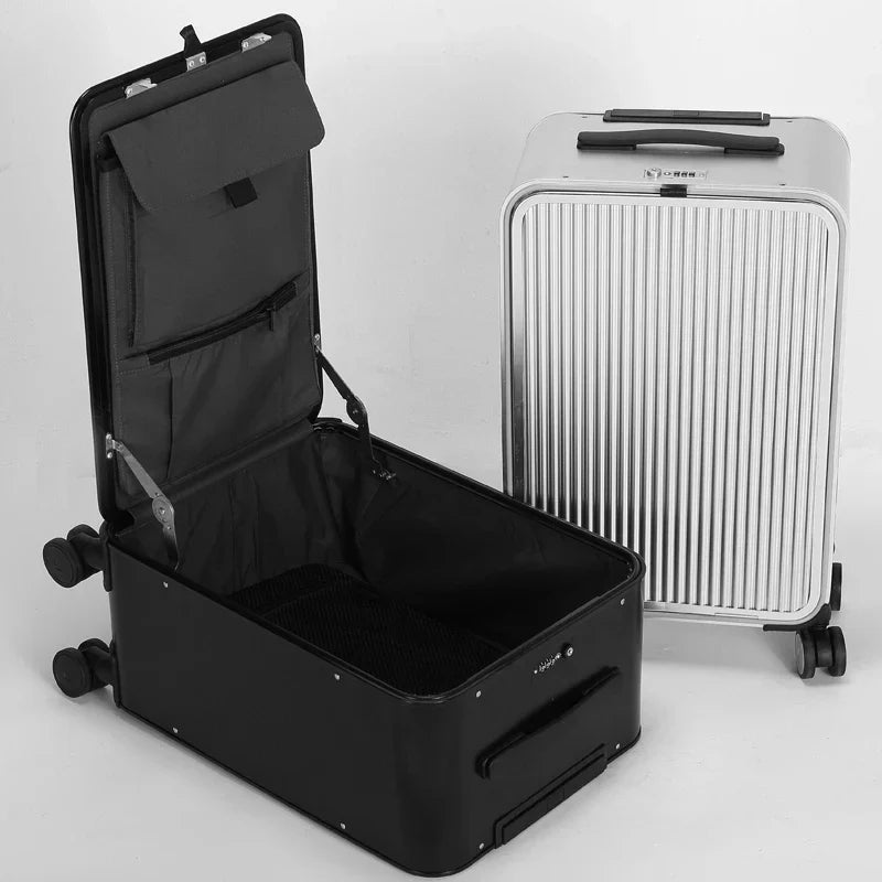 Leah | Aluminium Hard Shell Suitcase | 100% Aluminium, Spinner Wheels | Silver, Black